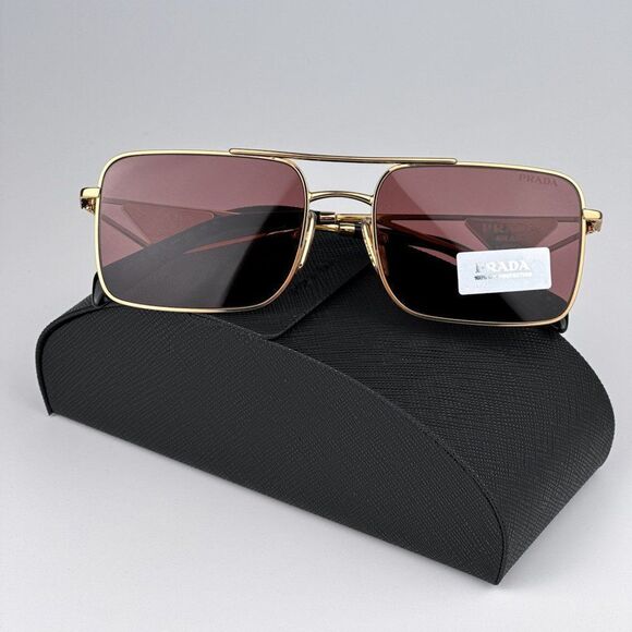NEW Prada PRA52S 5AK08S Gold Dark Violet Pilot Sunglasses PR A52S - Picture 1 of 11